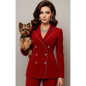 Oyrosy Loose Vintage Blazer NWT Red Velvet Double Breasted Jacket Retail $145 S
